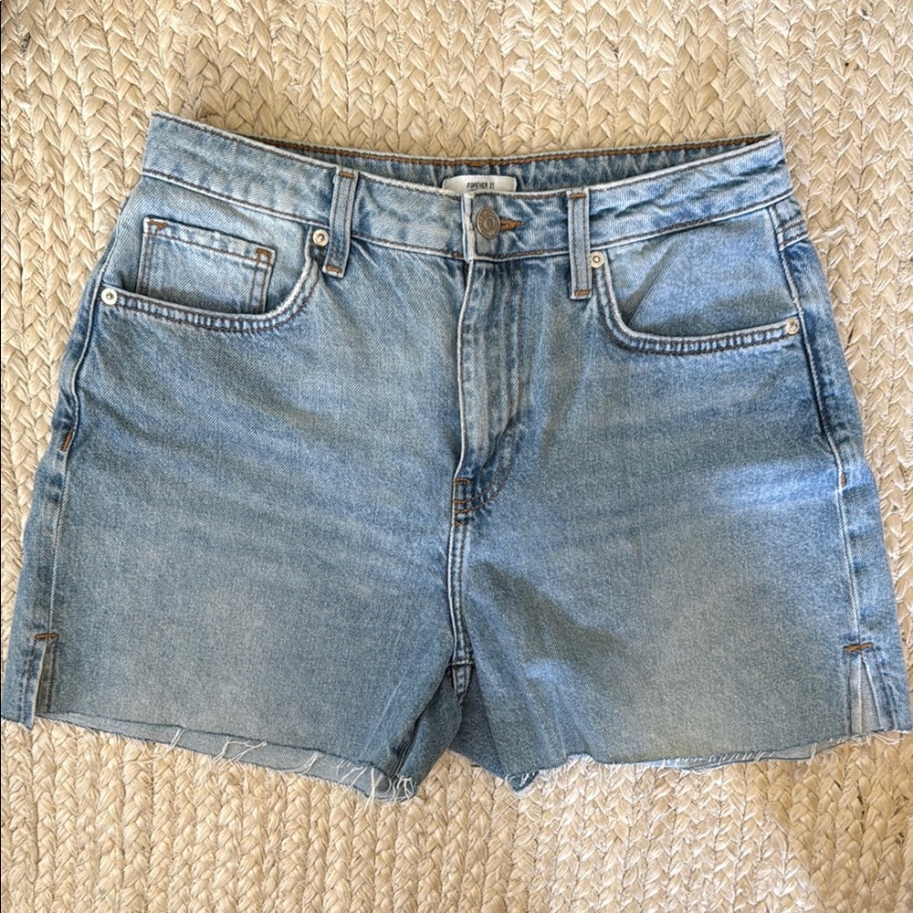 Forever 21 Blue High-Waisted Jean Shorts Raw Hem